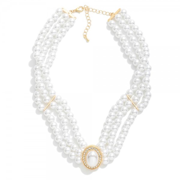 Layered Pearl Choker Featuring Rhinestone Studded Pearl Detail

- Approximately 14" L 
- Extender 3" L