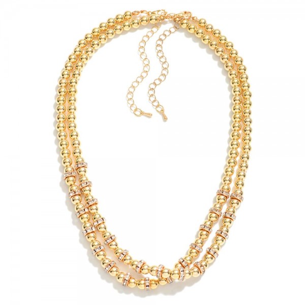 Wholesale set Two Metal Beaded Necklaces Rhinestone Disc Details L Extender L