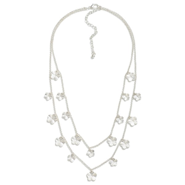 Layered Chain Link Necklace Featuring Metal Tone Flower Charms 

- Approximately 18" L
- Extender 3" L