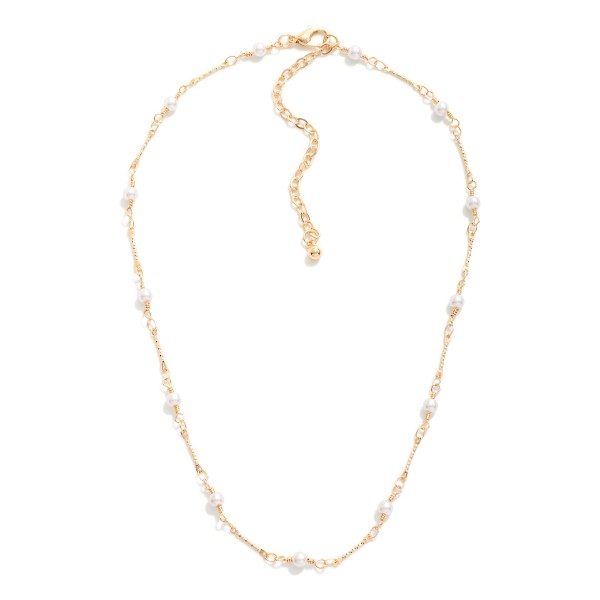 Wholesale dainty Bar Chain Link Necklace Pearl Stations L Extender L