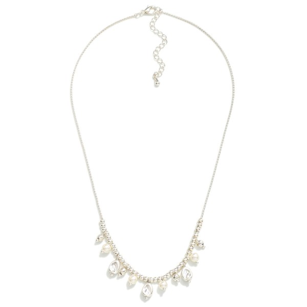 Wholesale dainty Chain Link Metal Beaded Necklace Pearl Dimpled Metal Charms L E