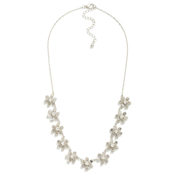 Wholesale chain Link Necklace Rhinestone Detail Metal Flower Chain L Extender L