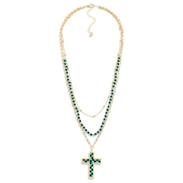 Wholesale layered Chain Link Faceted Bead Necklace Beaded Cross Pendant L Extend