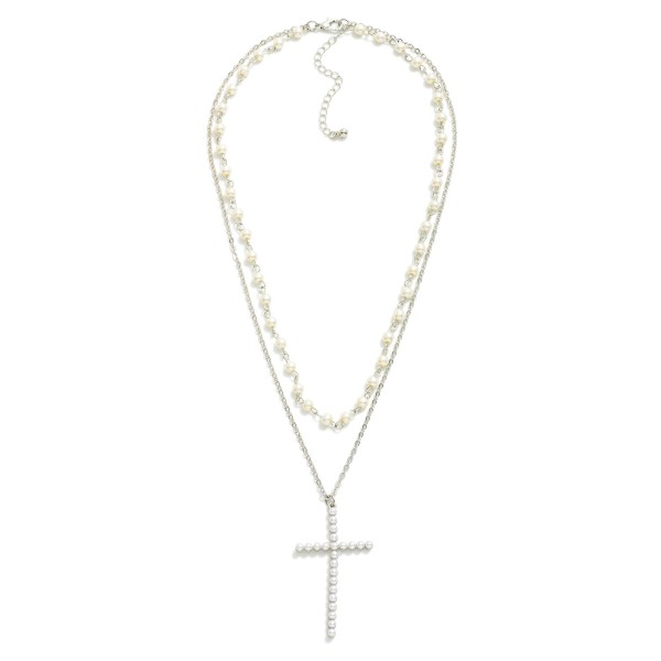 Wholesale layered Chain Link Necklace Pearl Stations Pearl Studded Cross L Exten