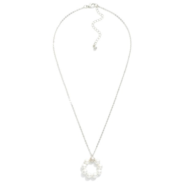 Wholesale simple Chain Link Necklace Pearl Beaded Circle Pendant L Extender L