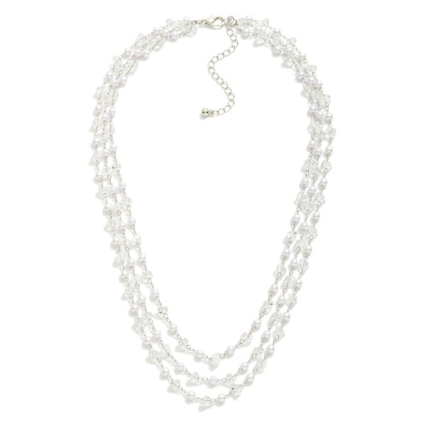 Layered Pearl and Faceted Glass Crystal Stations Necklace

- Approximately 18" L
- Extender 3" L