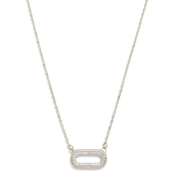 Wholesale dainty Chain Link Necklace Cubic Zirconia Rounded Rectangle Pendant L