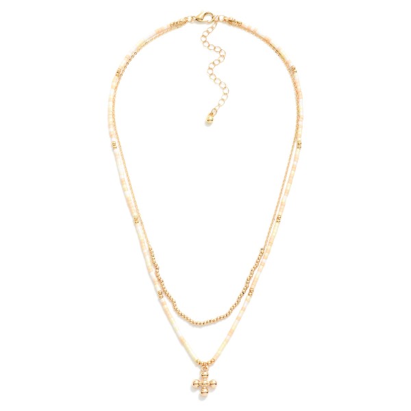 Layered Beaded and Chain Link Necklace Featuring Dainty Bead Cross Pendant

- Approximately 18" L
- Extender 3" L