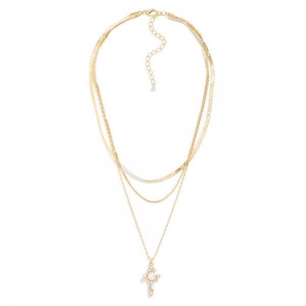 Wholesale layered Chain Link Necklace Herringbone Box Chain Rhinestone Pearl Stu