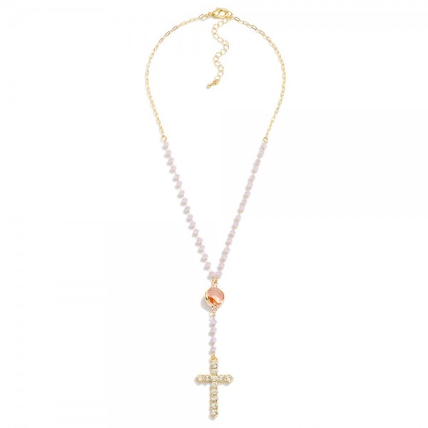 Wholesale beaded Cross Necklace Rhinestone Details L Extender L