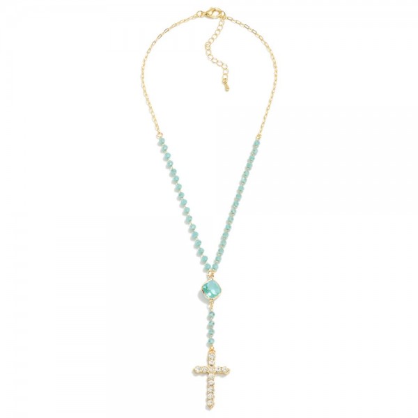 Beaded Cross Necklace With Rhinestone Details 

- Approximately 24" L
- Extender 3" L