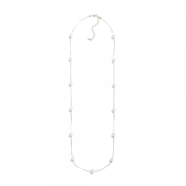 Wholesale layered Box Chain Necklace Pearl Stations L Extender L