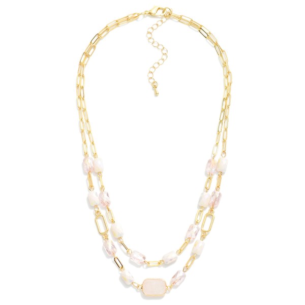 Layered Paper Clip Chain Link Necklace Featuring Class Crystal & Faceted Bead Stations 

- Approximately 16" L
- Extender 3" L