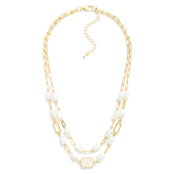 Wholesale layered Paper Clip Chain Link Necklace Class Crystal Faceted Bead Stat