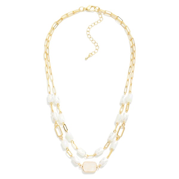 Layered Paper Clip Chain Link Necklace Featuring Class Crystal & Faceted Bead Stations 

- Approximately 16" L
- Extender 3" L