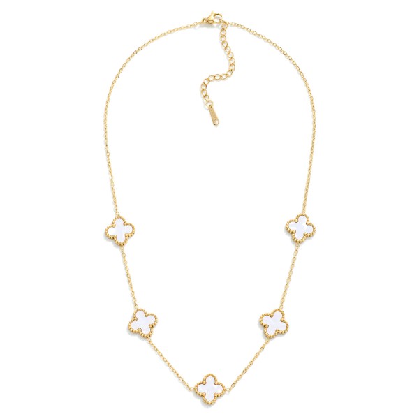 Chain Link Necklace Featuring Pearlescent Clover Stations

- Approximately 16" L
- Extender 3" L