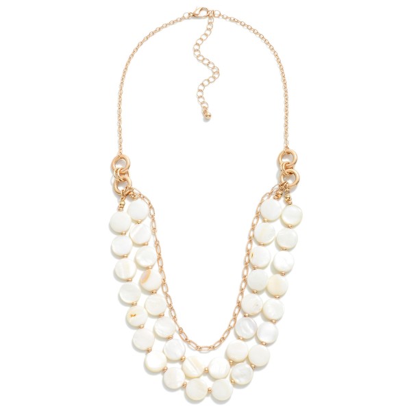 Wholesale layered Flat Pearl Beaded Necklace Gold Tones L Extender L