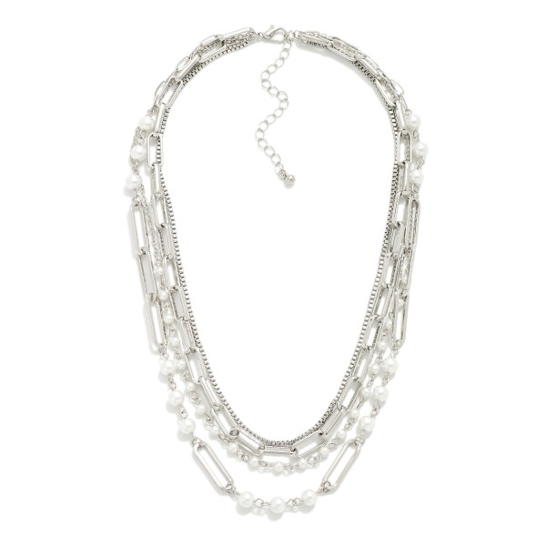 Wholesale layered Multi Chain Link Pearl Beaded Necklace L Extender L
