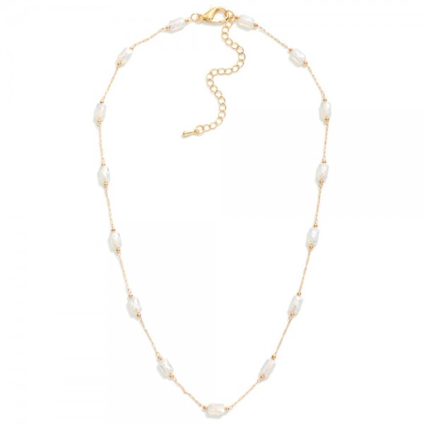 Gold Tone Chain Link Necklace Featuring Bead Stations 

- Approximately 16" L