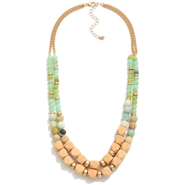 Wholesale layered Necklace Natural Stone Faceted Wood Beads L Extender L