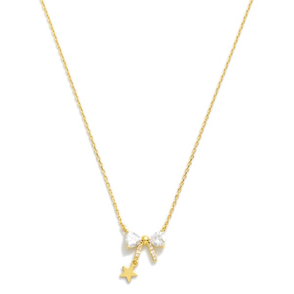 Wholesale gold Dipped Dainty Chain Link Necklace Rhinestone Bow Star Pendant L E