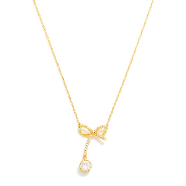 Wholesale dainty Gold Dipped Chain Link Necklace Rhinestone Bow Pendant Rhinesto
