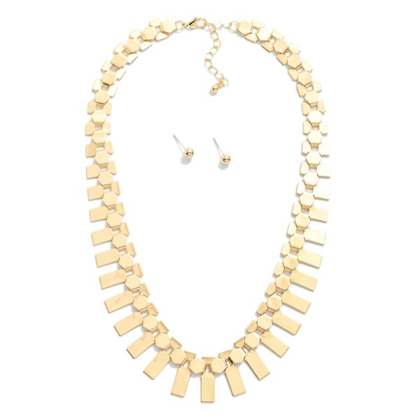Wholesale linked Shield Collarbone Necklace Metal Stud Earrings L Extender L