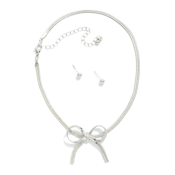 Wholesale herringbone Chain Bow Choker Necklace Metal Stud Earrings L Extender B