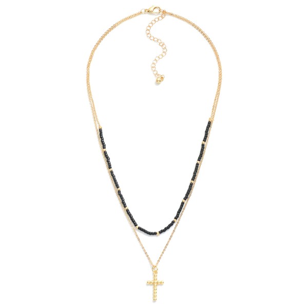 Wholesale layered Chain Link Beaded Necklace Dainty Ball Cross Pendant L Extende