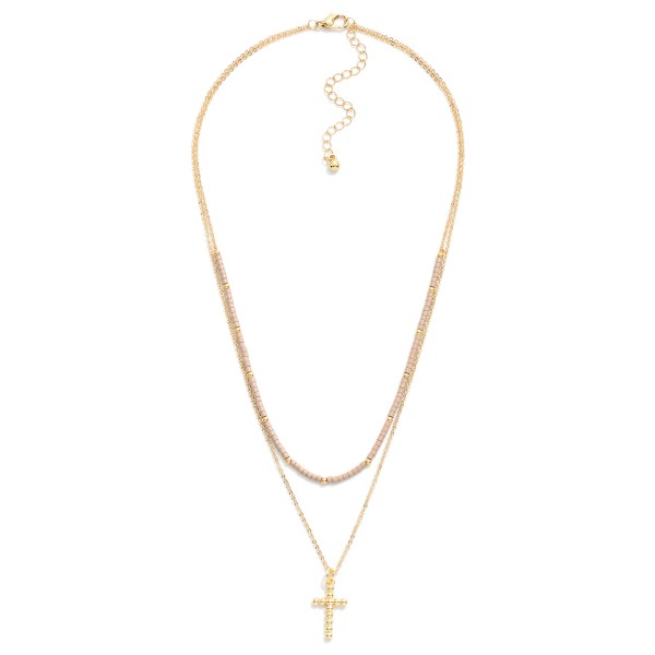Wholesale layered Chain Link Beaded Necklace Dainty Ball Cross Pendant L Extende