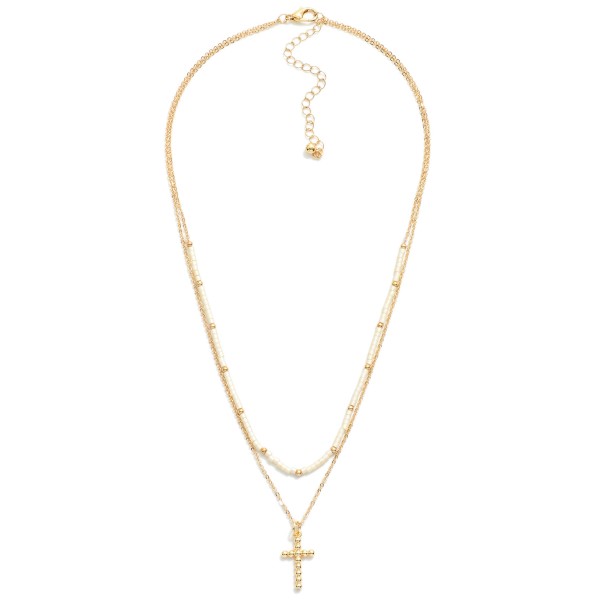 Wholesale layered Chain Link Beaded Necklace Dainty Ball Cross Pendant L Extende