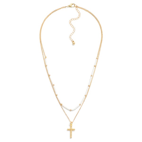 Wholesale layered Chain Link Beaded Necklace Dainty Ball Cross Pendant L Extende