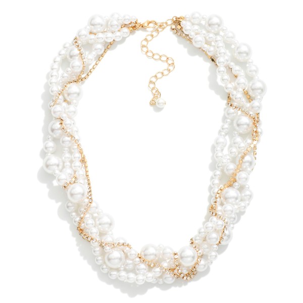 Wholesale layered Pearl Beaded Necklace Rhinestone Chain Detail L Extender L