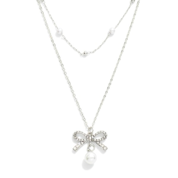 Wholesale layered Chain Link Necklace Pearl Stations Rhinestone Bow Pendant Pear
