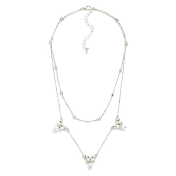 Wholesale layered Chain Link Necklace Pearl Charm Bow Stations L Extender L