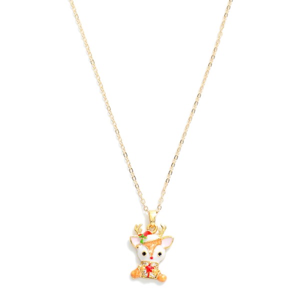 Wholesale dainty Chain Link Necklace Enamel Reindeer Pendant Cubic Zirconia Deta
