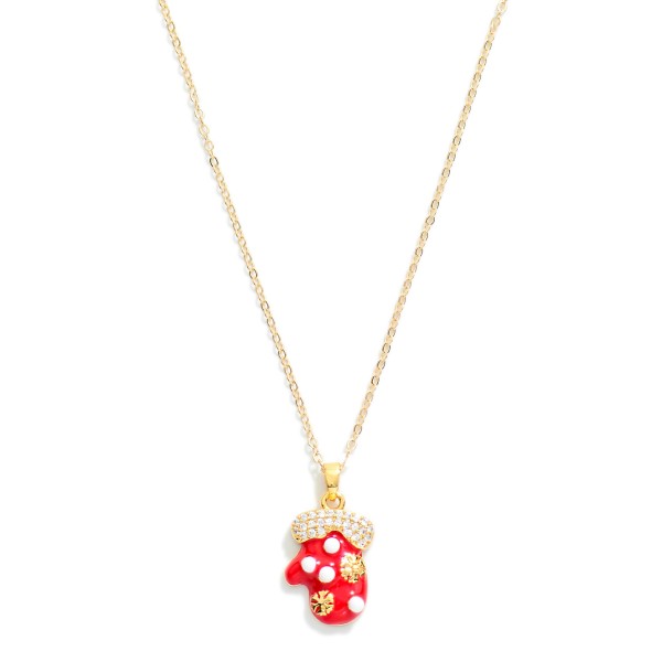 Wholesale dainty Chain Link Necklace Enamel Mitten Pendant Cubic Zirconia Detail