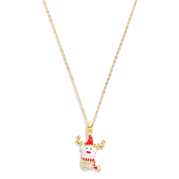 Wholesale dainty Chain Link Necklace Enamel Reindeer Pendant Cubic Zirconia Deta