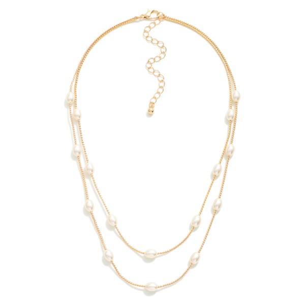 Wholesale layered Rope Chain Necklace Pearl Stations L Extender L