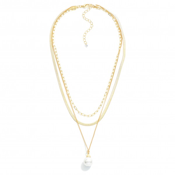 Wholesale layered Gold Chains Necklace Pearl Pendant L Extender L