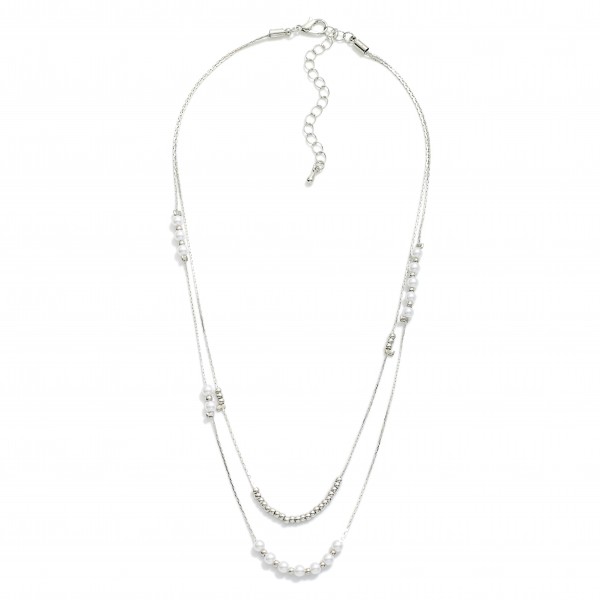 Wholesale dainty Layered Rope Chain Necklace Metal Pearl Beads L Extender L