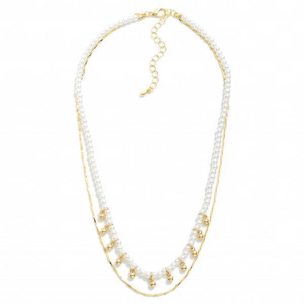 Wholesale layered Pearl Beaded Metal Tassel Chain Necklace L Extender L