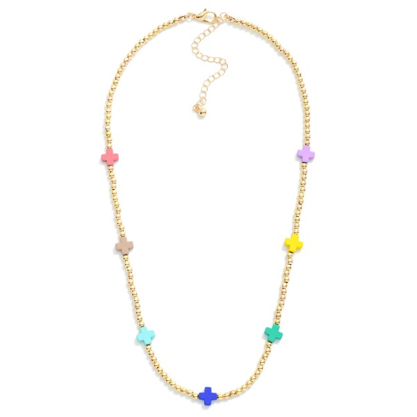 Wholesale gold Beaded Necklace Dainty Cross Beads L Extender L