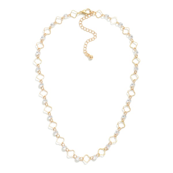 Wholesale metal Clover Chain Link Necklace Cubic Zirconia Stations L Extender L