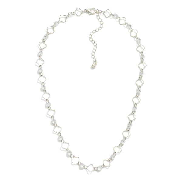Wholesale metal Clover Chain Link Necklace Cubic Zirconia Stations L Extender L