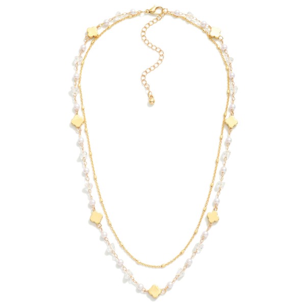 Wholesale layered Chain Link Necklace Pearl Metal Clover Stations L Extender L