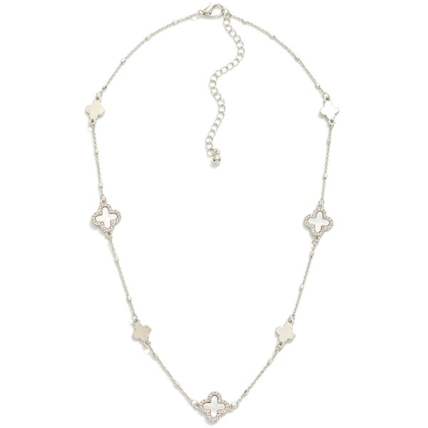 Wholesale chain Link Necklace Pearlescent Clover Stations Cubic Zirconia Borders
