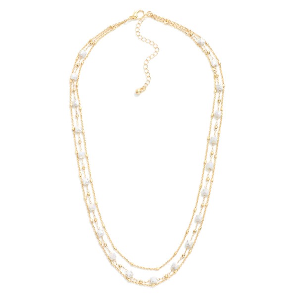 Layered Chain Link Necklace Featuring Cushion Square Cut Glass Bead Stations

- Approximately 16" L
- Extender 3" L