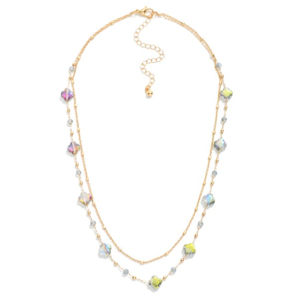 Wholesale layered Chain Link Necklace Glass Crystal Clovers Bead Stations L Exte