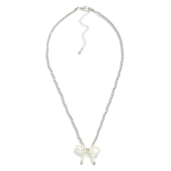 Wholesale metal Beaded Necklace Pearl Beaded Bow Pendant L Extender L